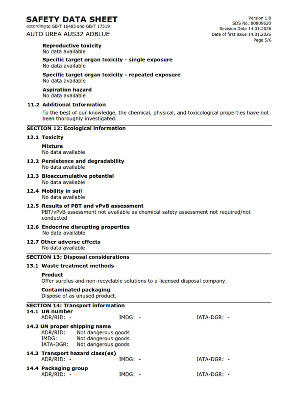 MSDS报告 AUS32（英文）