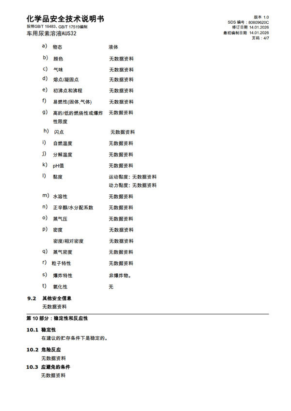 MSDS报告 AUS32（中文）